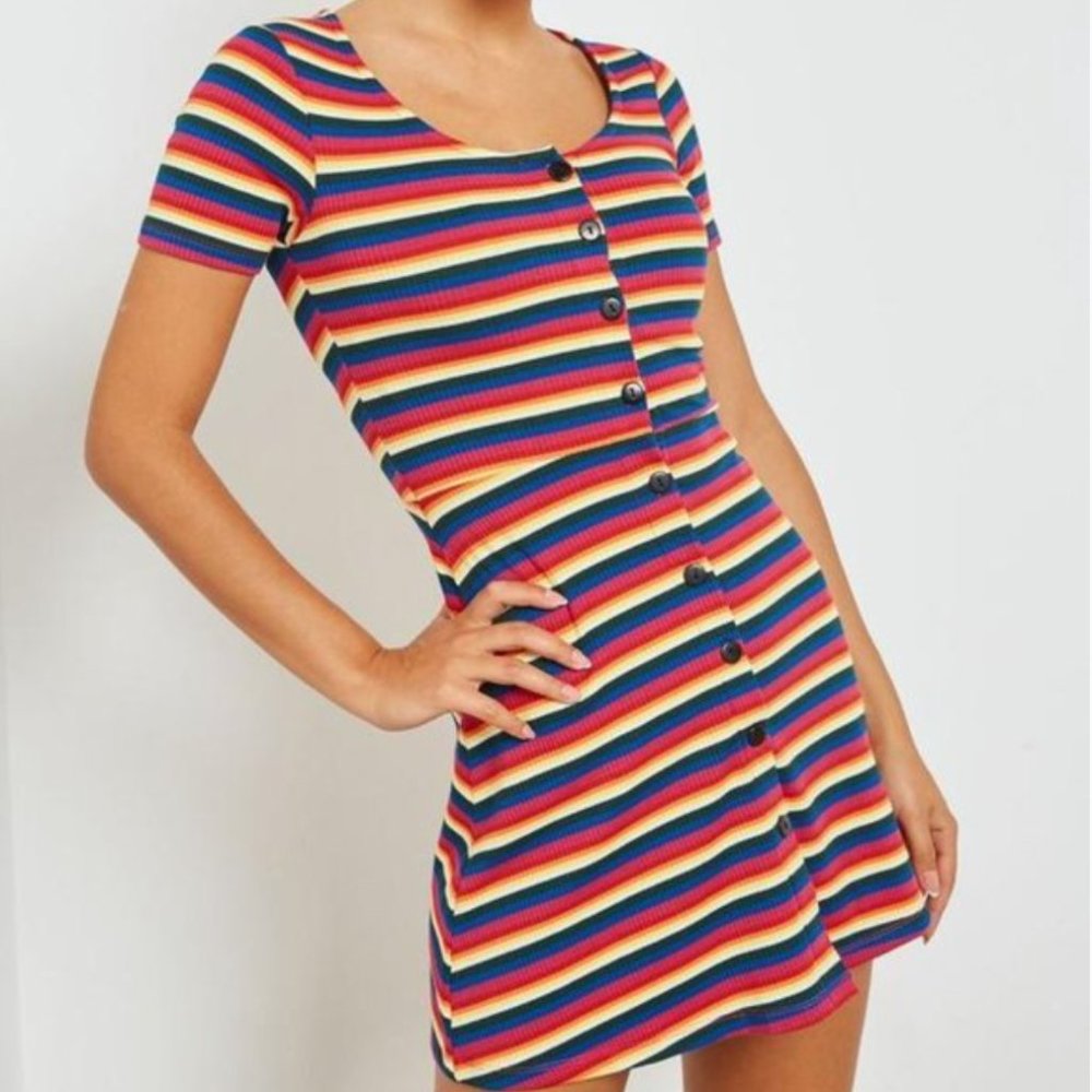 Topshop rainbow ribbed button front dress